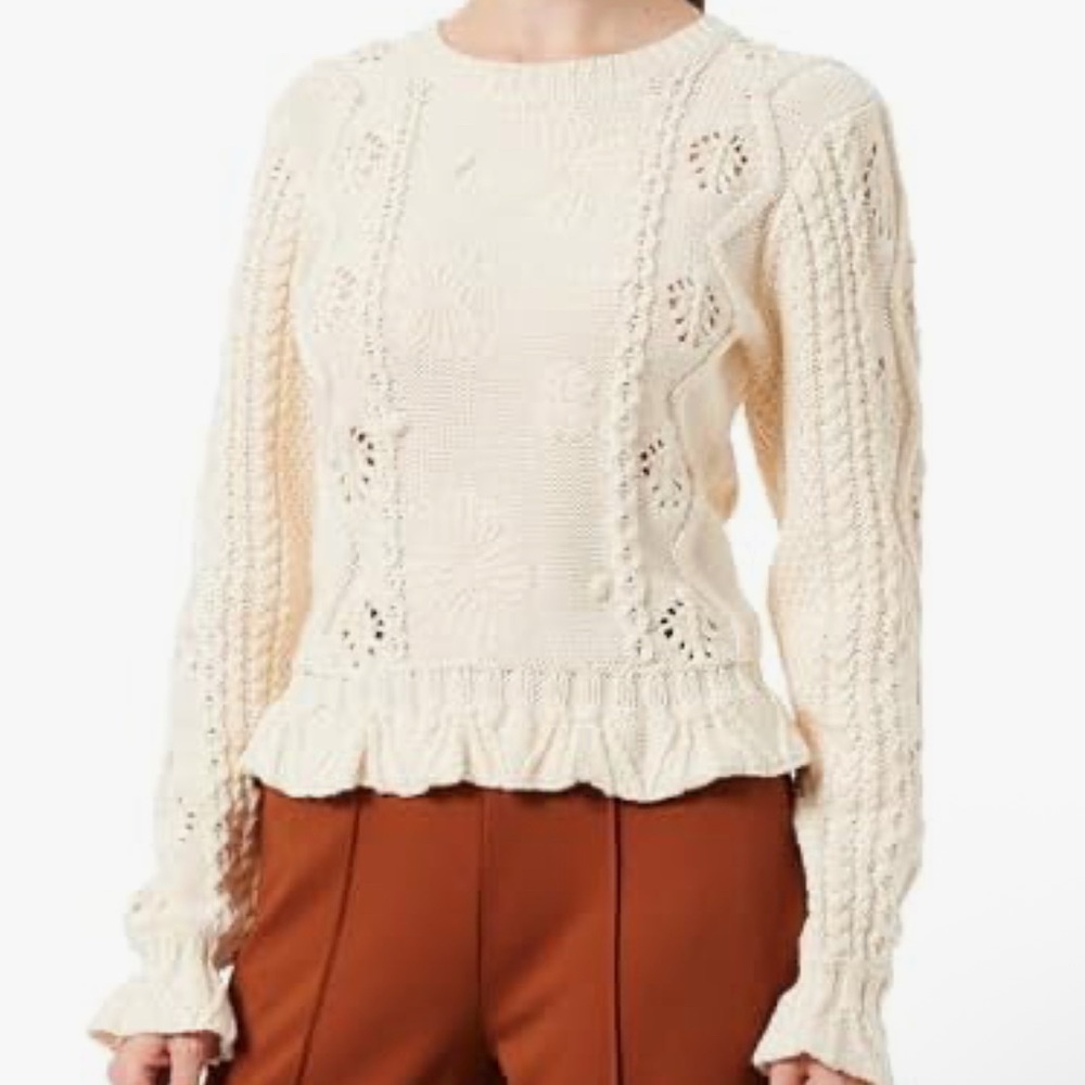 7 For All Mankind FLORAL CABLE KNIT SWEATER